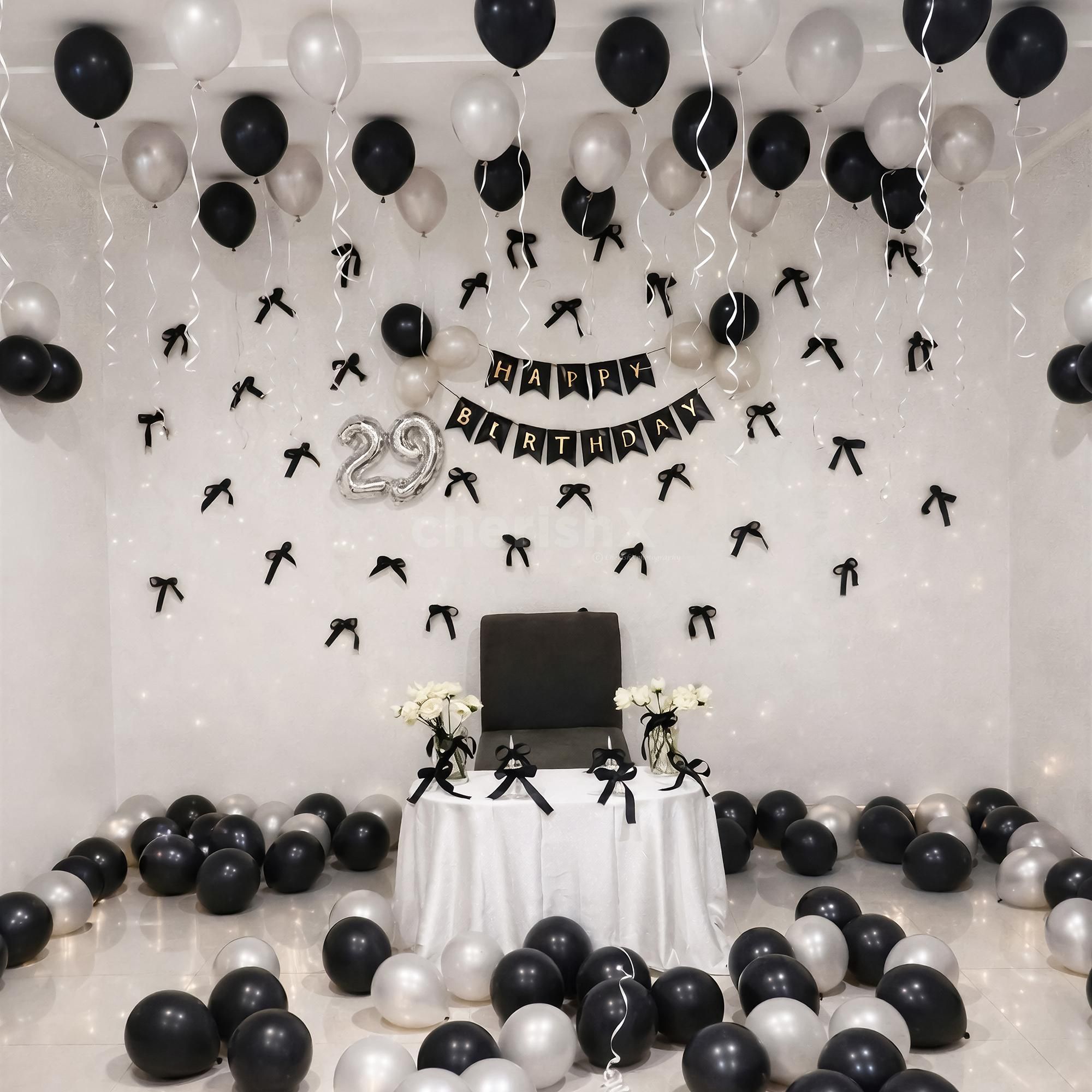 Black and silver birthday balloon decor inspiration