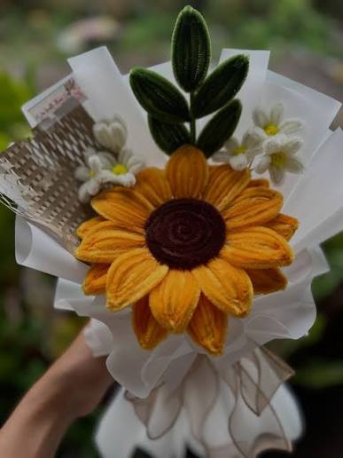 Handcrafted fuzzy-wire sunflower bouquet
